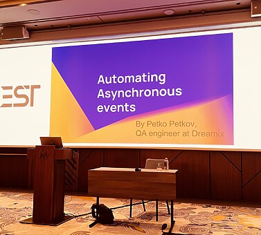 Petko petkov Dreamix speaker at the SEETEST conference disussing automating testing in asynchronous events